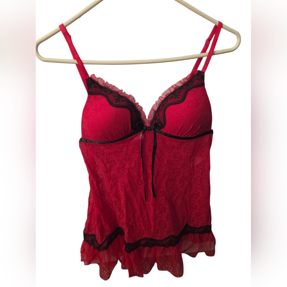 Linea Donatella Chemise Babydoll Dress Goth Lace Coquette Red Black Size M